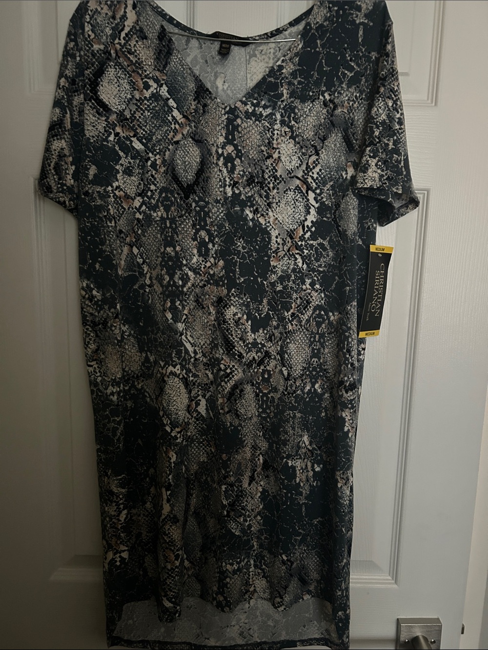 Christian Siriano Black and Beige Snakeskin Midi Dress